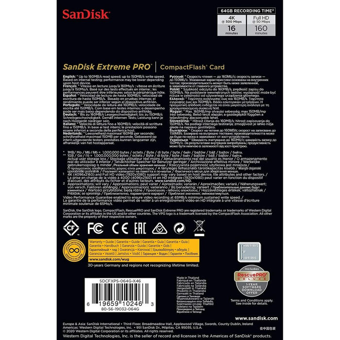 Tarjeta de Memoria CF SanDisk SDCFXPS-064G-X46