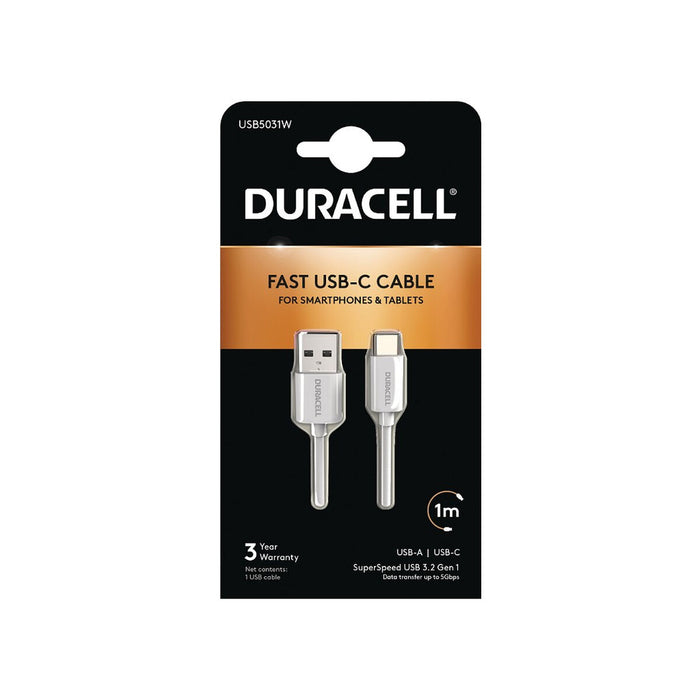 Cable USB DURACELL USB5031W 1 m Blanco