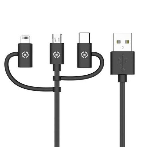 Cable USB a Micro USB, USB-C y Lightning Celly USB3IN1BK Negro 1 m