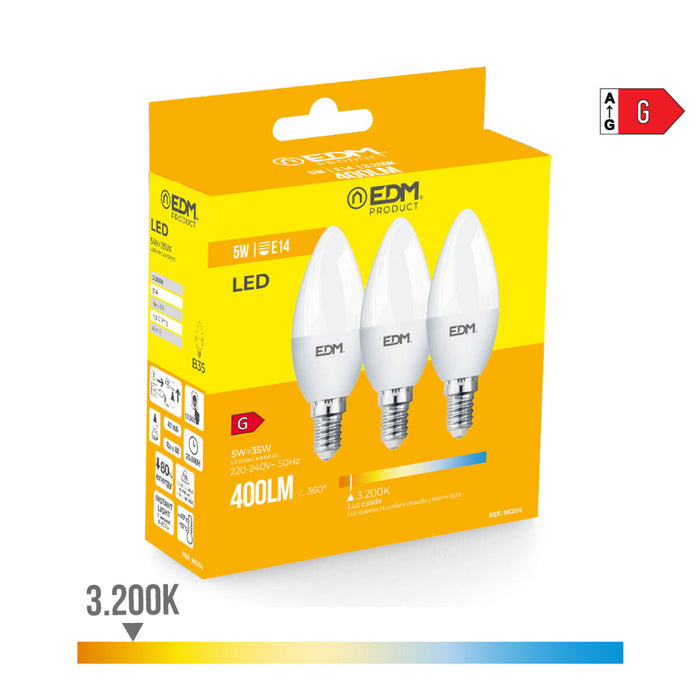Pack de 3 bombillas LED EDM G 5 W E14 400 lm Ø 3,6 x 10 cm (3200 K)