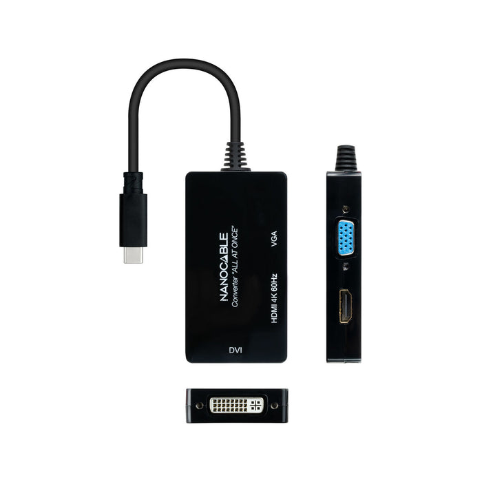 Adaptador USB C a VGA/HDMI/DVI NANOCABLE 10.16.4301-ALL 20 cm Negro 4K Ultra HD