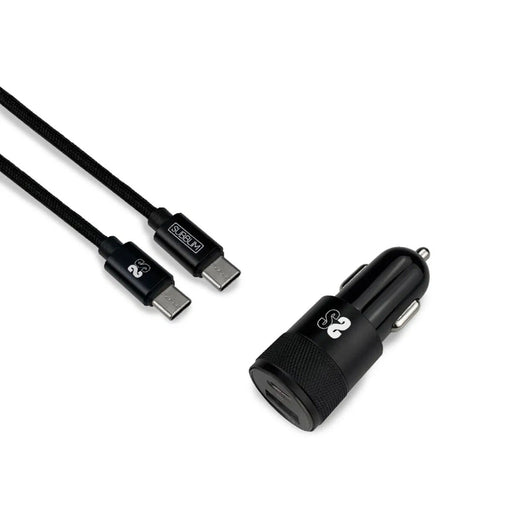 Cargador de Coche USB Universal + Cable USB C Subblim Cargador Ultra Rapido Coche 2xUSB PD18W+QC3.0 + Cable C to C Black